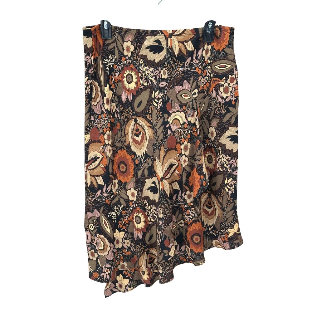 Vintage Ilyse Hart Ltd Skirt Womens Large Brown Floral Boho Asymmetric Hem Fairy